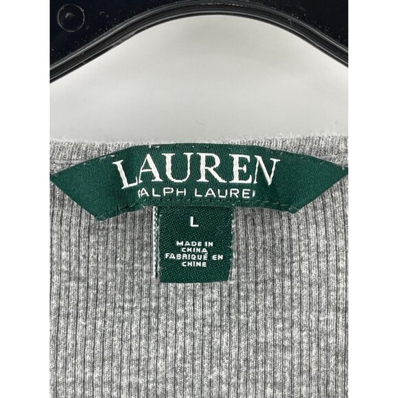 Lauren Ralph Lauren Gray Knit Top Shirt Suede Zipper Shoulders Size Large - Picture 4 of 11